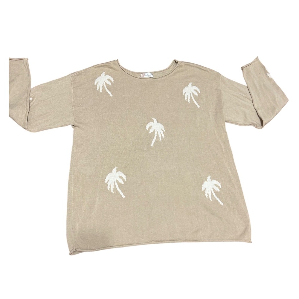 Belle Beach Kim Gravel Large palm tree sweater beige vacation coastal resort